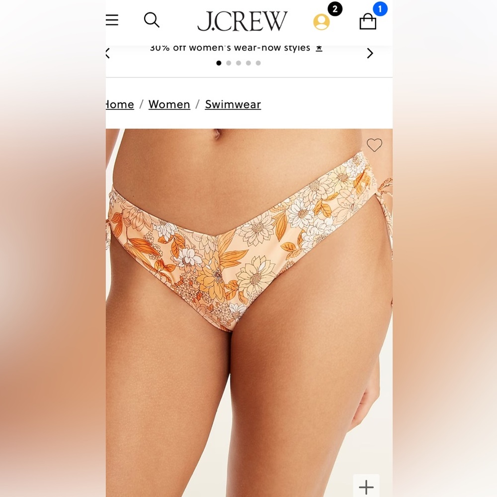 J. Crew Hipster curved-waist cheeky bikini bottom in zinnia floral SMALL